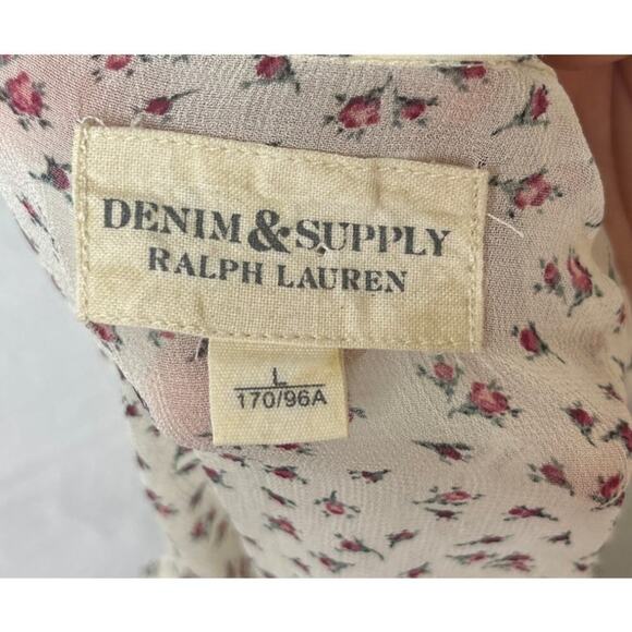 Denim & Supply Ralph Lauren Sheer Rosebud Tie Bow Blouse Prairie Cottage sz L - Picture 2 of 8